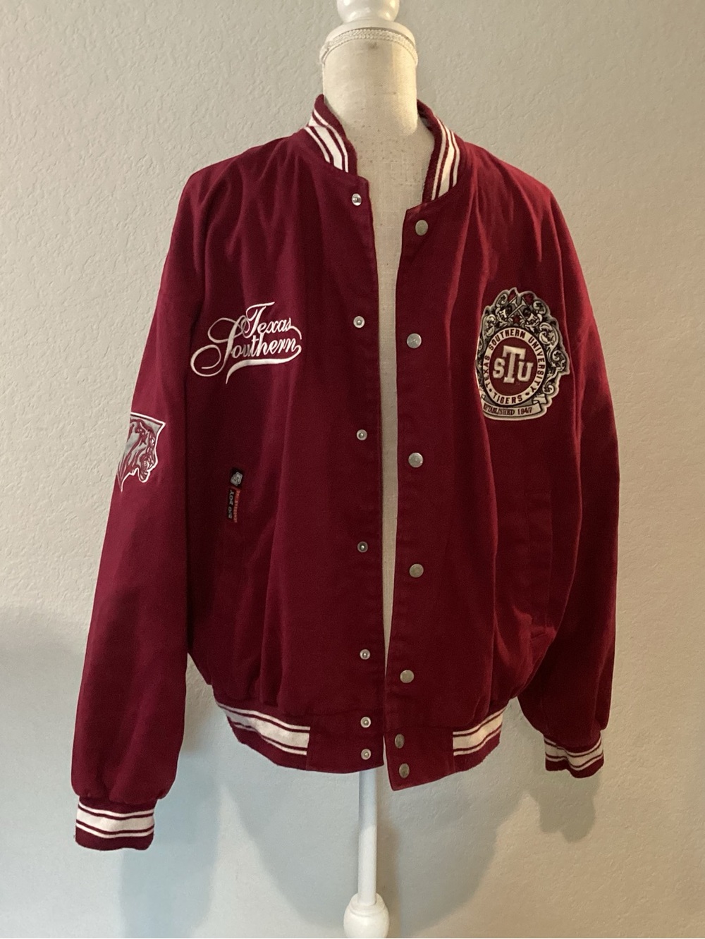 Texas Southern University Maroon Varsity Jacket with Embroidered Patches